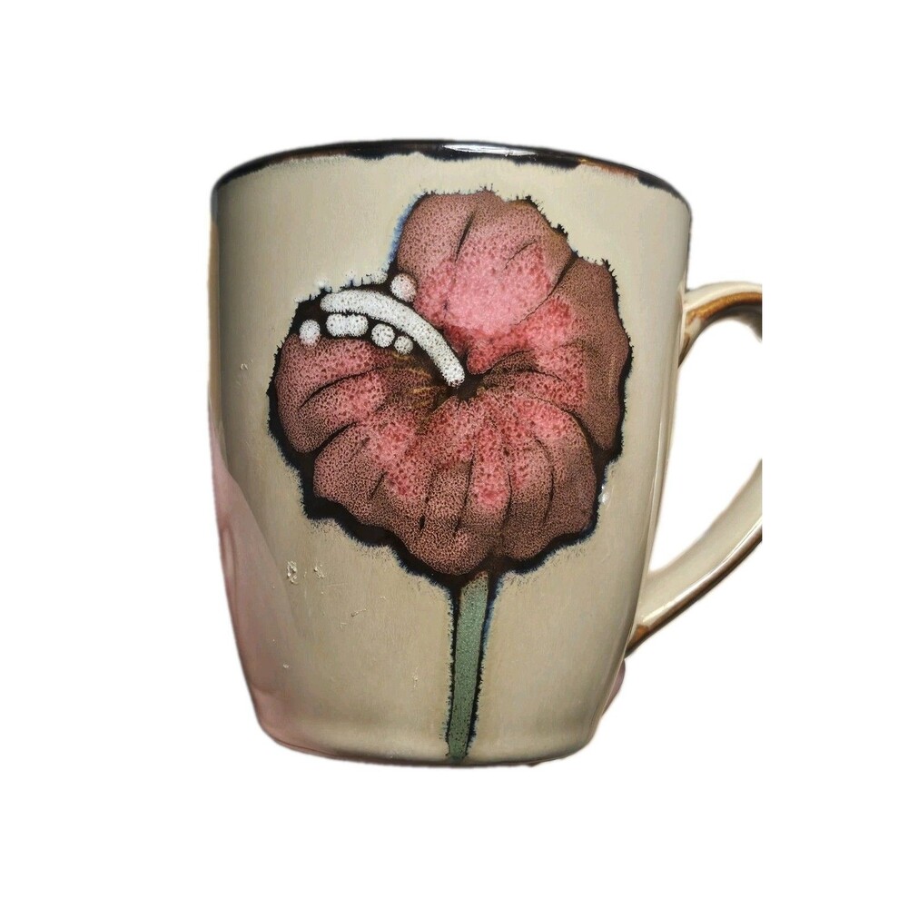 Set of 4 Pfaltzgraff  Kayla Coffee Mug  4in  Hibiscus Flower Hand-painted.